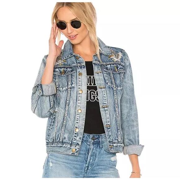 PAM & GELA Statement Denim Embroidered Jacket with Rhinestone Eagles‎ Size Small - Picture 3 of 12